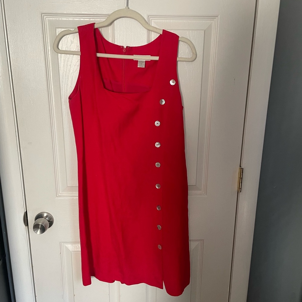 Spiegel Red Mini Dress with Silver Button Accents
